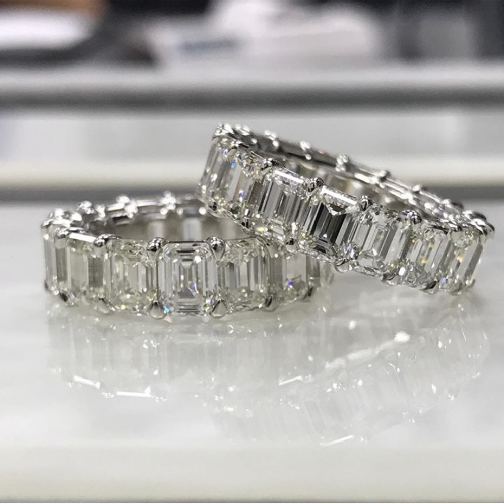 Men's 1CT Emerald Cut VVS Eternity Wedding Band 925 Ring